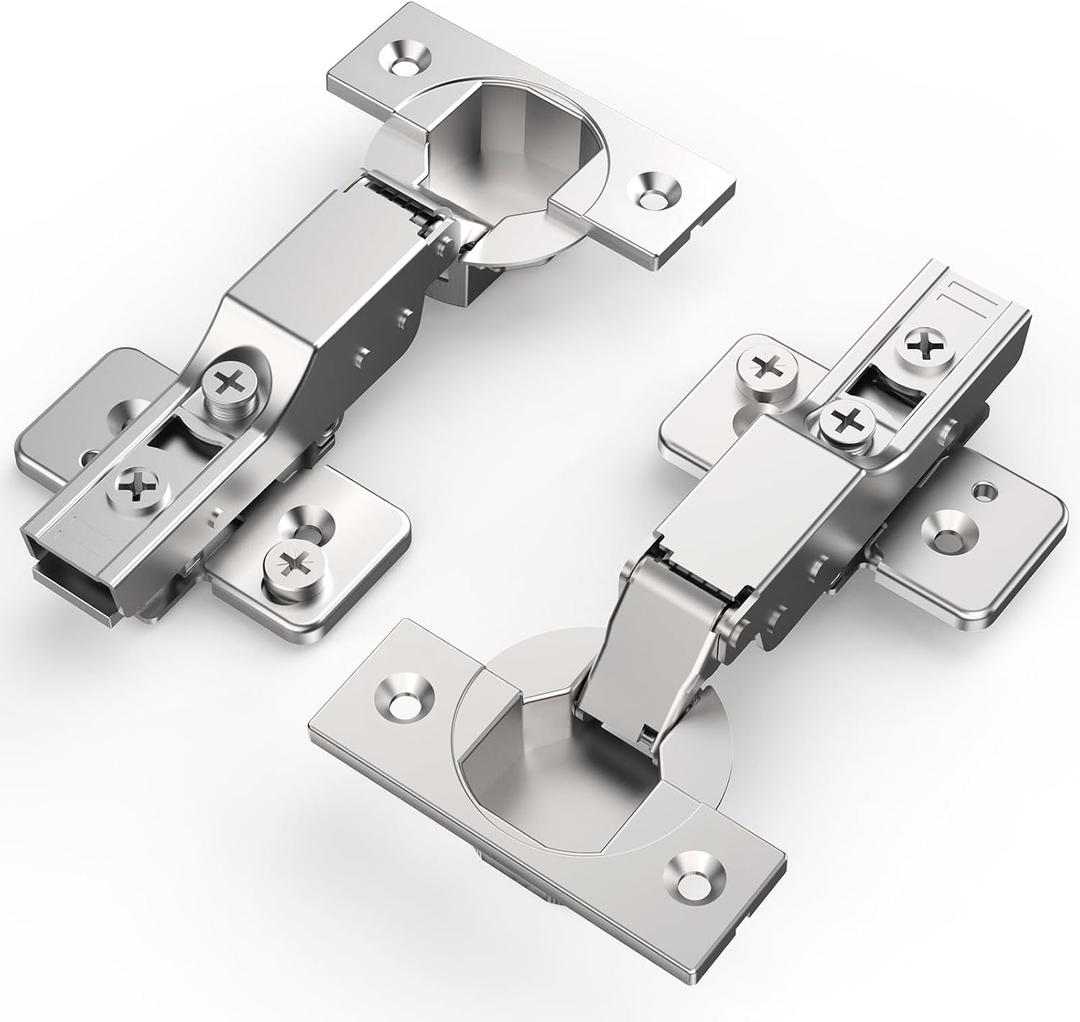 60 Pack Frameless Half Overlay Soft Close Concealed Hinges, Satin Nickel, Self Closing, 105 Open Angle 3D Adjustment, Stop 85  105 Degrees, Clip On, Stainless Steel for Cabinet Door