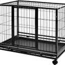 Amazon Basics - Portable Heavy Duty Stackable Dog & Pet Kennel with Tray, Black, 24.0" L x 28.0" W x 37.0" H