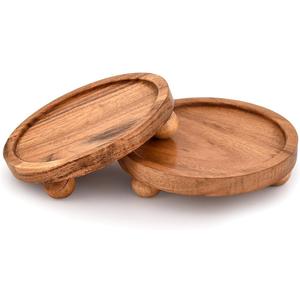 Display Stand Acacia Wood Round Wooden Display Stand Tray for Display Farmhouse for Kitchen or Bathroom Counter (6" X 6" X 1.5") (Set of 2)