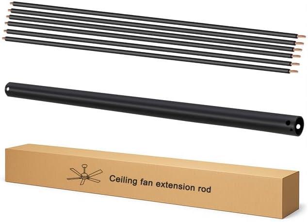 48 Inch Ceiling Fan Downrod with UL Wires, Matte Black, 1-Inch Diameter, Unthreaded