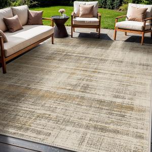 GENIMO Outdoor & Indoor Area Rug 8'x10', Waterproof, Non-Shedding, Easy Cleaning, Abstract Mat for Patio, Living Room, Balcony, Dining Room, Deck, RV, Bedroom, Camping, Outside Carpet, Brown