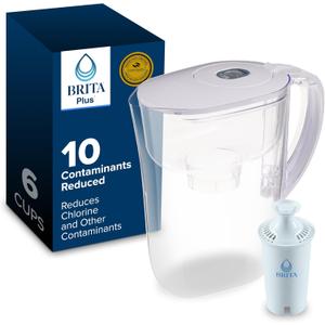 Brita Small 6 Cup Water Filter Pitcher, 1 BritaPlus Filter, Metro, Clear