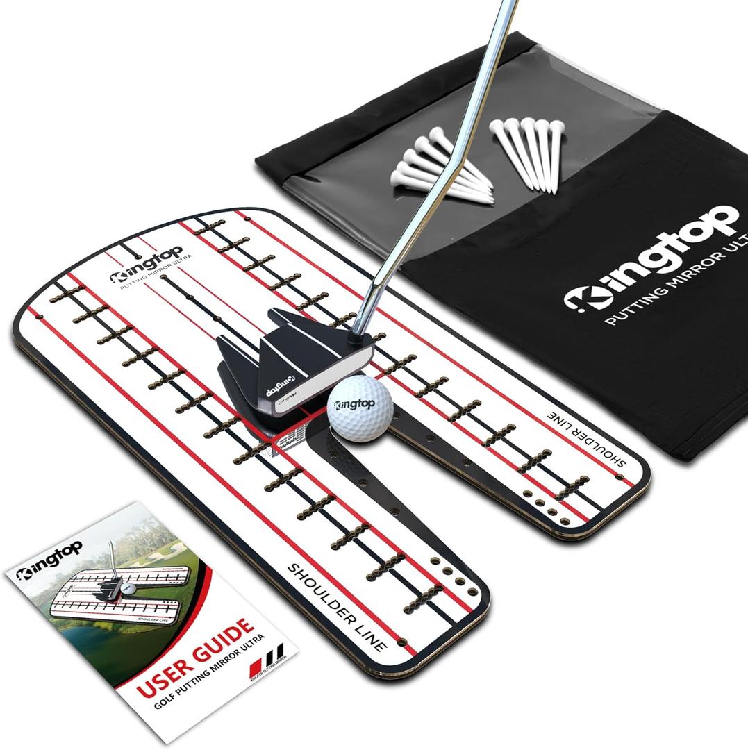 KINGTOP Golf Putting Mirror - Alignment Putting Training Aids for Consistency & Accuracy - Ideal for Indoor | Outdoor Practice, with Carry Bag and Golf Tees (Putting Mirror Ultra - 16.5" x 9")