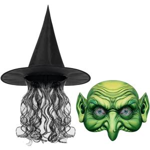 Halloween Witch Hat Mask Set, Mardi Gras Masquerade Mask for Halloween and Horror Themed Party Decoration (1PCS)