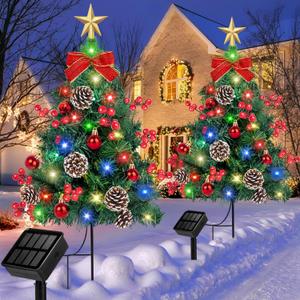 2 Pack Solar Christmas Tree Lights Decorations, Outdoor Waterproof for Pathway Yard Patio Lawn Christmas Decoration, Green, HD-254-1-B