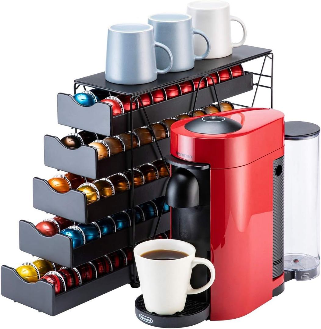 FlagShip for Nespresso Pod Holder Drawer Large Mullti Tier Coffee Pod Holder Vertuo (5 Tier (100Pods))