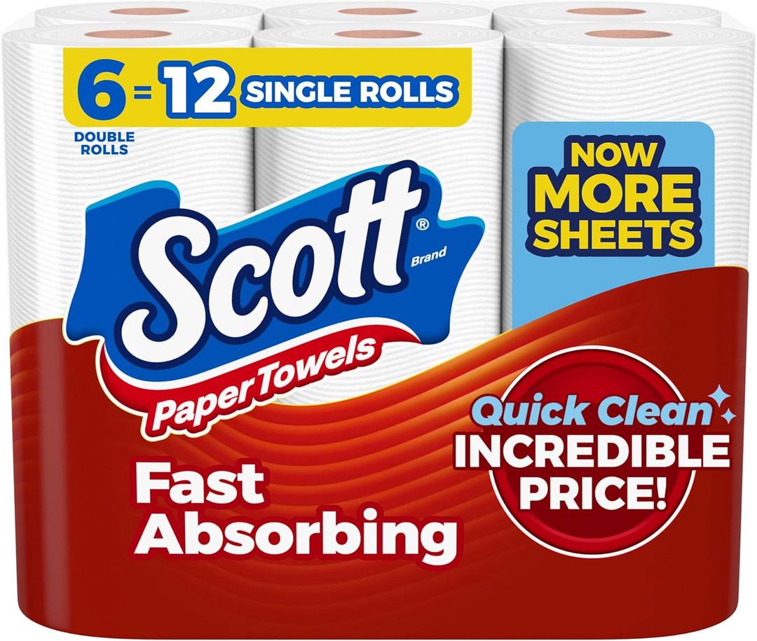 Scott Paper Towels, Choose-A-Sheet, 6 Double Rolls = 12 Regular Rolls (108 Sheets Per Roll) (White)