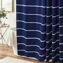 Navy Blue Striped Shower Curtain, Modern Coastal Bathroom Decor, Clean White Horizontal Stripes, Linen Texture Waterproof Fabric, 72" x 72"