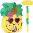 Pineapple Pinatas Bundle with a Blindfold and Bat (15.4x13x4 Inches), Perfect for Summer Beach Theme Birthday Party Supplies, Hawaiian Tropical Fruit Party Decoration Games