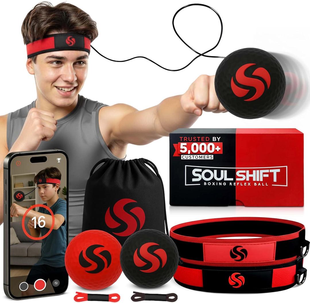 Soul Shift - Boxing Reflex Ball – Dual Competition Set | 2 Adjustable Headbands + 2 Training Balls + App Included | Speed, Agility & Hand-Eye Coordination for Adults & Kids | MMA Training Equipment