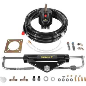 150HP Hydraulic Outboard Steering Kit Boat Marine System for Single Station, Single-Engine use Built-in Two-Way Lock Cylinder, Pump and 26ft High-Strength Nylon Hose 150HP Hydraulic Outboard Steering Kit Boat Marine System for Single Station, Single-Engine use Built-in Two-Way Lock Cylinder, Pump and 26ft High-Strength Nylon Hose