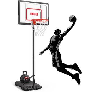 IGL Kids Basketball Hoop Outdoor Adjustable, 33 Inch Portable Basketball Goal with PC Backboard, Fillable Base & 40 lb Weight Ball for Backyard & Driveway