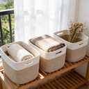 3 Pack Woven Rope Storage Baskets for Shelves,13.5"11"9.5" Storage Bins with Handles,Empty Gift Baskets,Nursery Organizer for Toys,Towels,Books,Closet,Living Room,Bedroom (White & Brown)