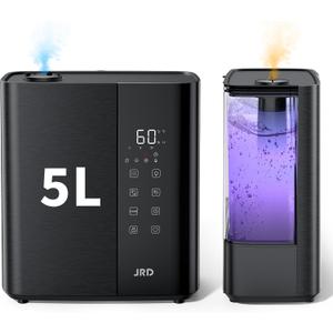 JRD Warm & Cool Mist Humidifiers for Bedroom 5L, Quiet Ultrasonic Air Humidifier Fast Symptom Relief, 50H Runtime, Oil Diffuser, 12H Timer, 7 Color Light for Large Room, Office, Baby, Plants-Black
