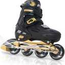 MammyGol Inline Skates for Boys and Girls Youth, 4 Size Adjustable Roller Skates with PU Flashing Wheels, Aggressive Inline Skates High Performance for Kids (Golden, L)