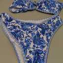 Fanuerg Women's Triangle Bikini Sets O Ring Linked Two Piece Swimsuits Floral Printed Cheeky Bathing Suit (Medium)