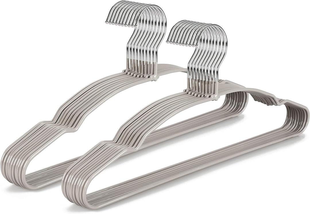 TOPIA HANGER Metal Hangers 20 Pack, Non Slip Clothes Hangers Space Saving, Heavy Duty Rubber Coated Wire Hanger for Coat, Shirt, Dress, Pants-Grey, CT12G (Adult)