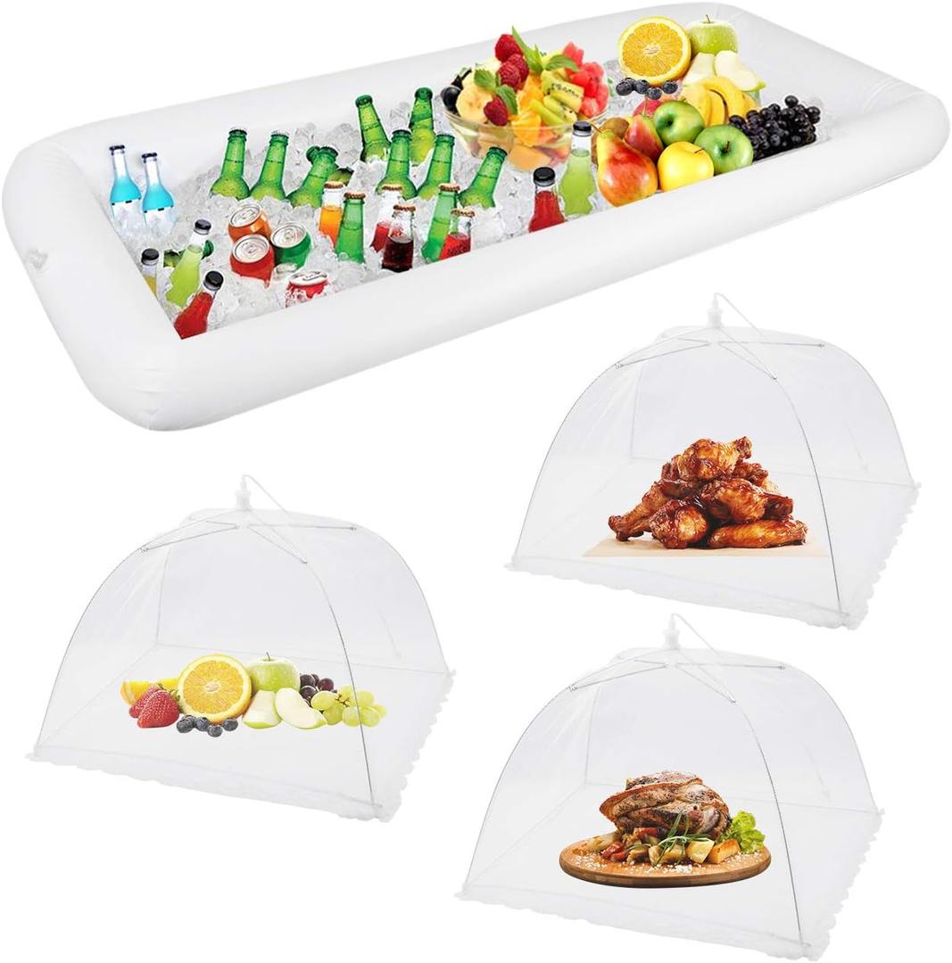 1PCS Inflatable Serving Bars and 3PCS Mesh Food Umbrella Covers Tent for Outdoor,Keep Salads Beverages Ice Cold - For Parties Indoor & Outdoor BBQ, Picnic Pool Party Supplies Luau Cooler (4PACK) 1PCS Inflatable Serving Bars and 3PCS Mesh Food Umbrella Covers Tent for Outdoor,Keep Salads Beverages Ice Cold - For Parties Indoor & Outdoor BBQ, Picnic Pool Party Supplies Luau Cooler (4PACK)