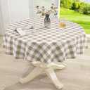 misaya Round Waterproof Vinyl Table Cloth, Buffalo Flannel Backed Tablecloth, Wipeable Plastic Table Cover for Dinner, Kitchen, Outdoor (70", Khaki and White)