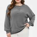 AlvaQ Womens Oversized Sweatshirts Plus Size Casual Loose Long Sleeve Button Up Henley Tops (Gray, XXXL)