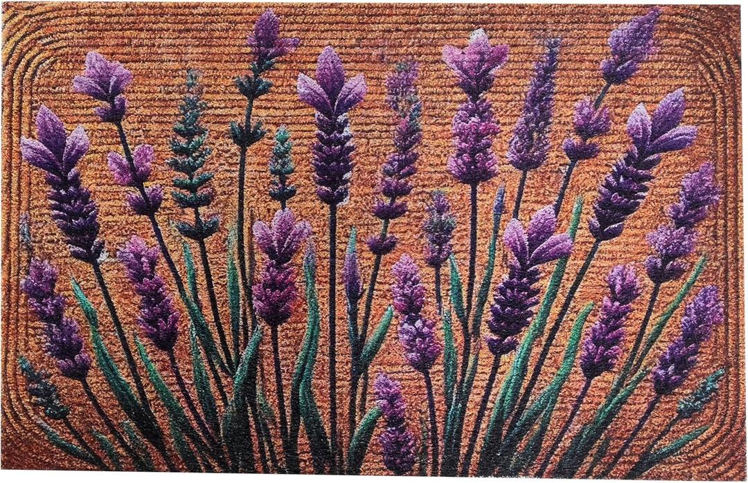 Floral Front Door Welcome Mat, Aesthetic Cute Flower Doormat, Non-Slip Outdoor Entryway Rug,19x 31" (12.Lavender Leaf)