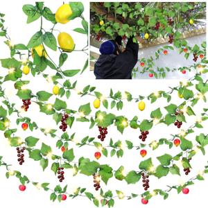 5 Pcs Sukkot Fruits Hanging Banner with 5 LED Lights Sukkot Decoration Sukkah Decorations Fruit Garland Indoor Outdoor Decor Party Supplies for Jewish Sukkot Holiday Supplies
