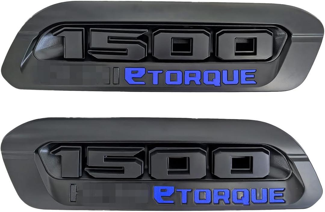 2pack OEM 1500 Etorque Exterior Badges Emblems Left Right Side Badges Hood 3D ABS Compatible with fits 1500 68500542AA 68500541AA (Black Blue)
