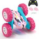 Threeking Remote Control Car RC Cars Toys for Girls Boys Ages 6-12, Upgraded USB-C Modular Batteries, 4WD Stunt Car with Breathing Soft Lights, Double-Sided Driving & 360 Flips, Presents Gifts, Pink