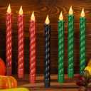 Riakrum 7 Pieces Kwanzaa Candles Set Kwanzaa Flameless Taper Candles Battery Operated for Church Celebration Decoration (9.65 Inches,Thread Style)