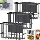 Menkxi 3 Pcs Magnetic or Adhesive Refrigerator Organizer Magnetic Baskets Kitchen Holder for Refrigerator Metal Shelf Rack Storage with 2 Types of Installation(Black)