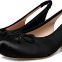 Riekhany Slingback Ballet Heels for Women Cute Bow Square Toe Low Chunky Heel Ballerina Pumps Comfort Satin Mary Jane Heels Shoes with Elastic Rear Strap, Size 7