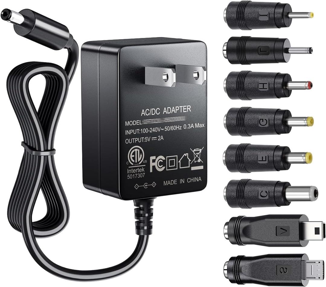 SoulBay 5V 2A Power Supply Adapter 10W AC100-240V to DC 5 Volt 2Amp Versatile Charger Cord with 8 Plugs for USB Hub TV Box Tablet Camera Speaker GPS Webcam Router and More 5vdc Electronics, 5FT