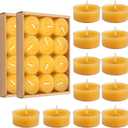 24pcs Natural Beeswax Tealight Candles Handmade Decorative Unscented Pure Beeswax Tea Lights Perfect for Birthday Party ,Wedding, Spa, Home Decor)