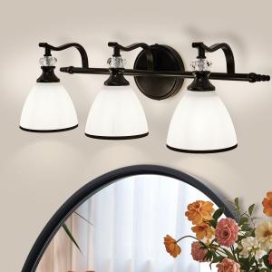 ANDY STAR Milky Glass Bathroom Vanity Light Over Mirror, 3-Light Matte Black Bathroom Light Fixtures with Frosted Glass, 22.5 inch Modern Vanity Lighting Wall Mount, E26 Base, Bulbs Not Included