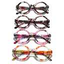 100 CLASSIC 4-Pack Oversized Round Blue Light Filtering/Anti-Glare Reading Glasses for Women Spring Hinges Floral Pattern Readers Ladies Fashion Eyeglasses (3.50x)
