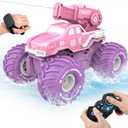 BEZGAR Amphibious Remote Control Car for Girls - Pink Monster Truck Toys 1:16 RC Boats 2.4GHz Waterproof Tank with Shooting Water Pistol, 4WD All-terrian Off-Road Pickup Outdoor, Girls Kids Gifts