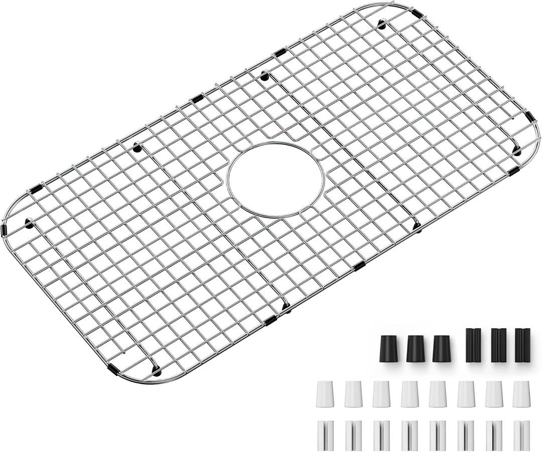 Sink Protectors for Kitchen Sink Stainless Steel, 27-1/2" x 14-1/4" Sink Rack for Bottom of Sink Grid Accessories Centered Drain with Corner Radius 3-1/2" for Single Bowl Sinks, Scratch Prevention
