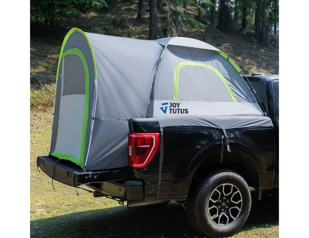 JOYTUTUS Truck Tent with Rainfly 5.5Ft-5.8Ft, Straight Spacious Truck Bed Tent with Sky View Mesh, Waterproof PU2000mm Double Layer for 2 Person