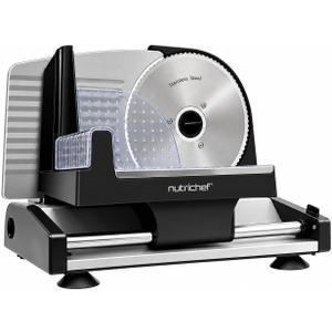 Nutrichef Electric Meat Slicer | 200W Automatic Meat, Deli & Bread Slicer | Adjustable Dial for 0-15mm Cutting Range Thickness | Removable 7.5 IN Stainless Steel Blade & Food Pusher for Safety (Black)
