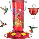Kingsyard Hummingbird Feeder for Outdoor Hanging - Charming Patterned Glass Humming Bird Feeder with 6 Feeding Ports and Ant Moat, Ideal Gift Choice for Bird Lovers, Red