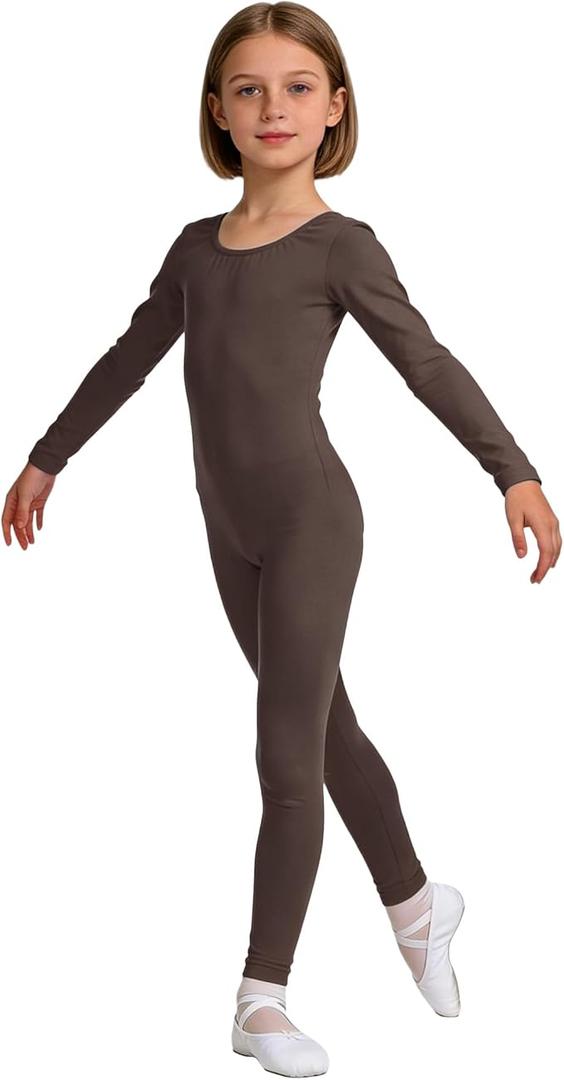 Wildarms Girls Long Sleeve Dance Unitard, Kids Full Body Leotard for Ballet, Gymnastics, Dance, Performance & Costumes 4-6