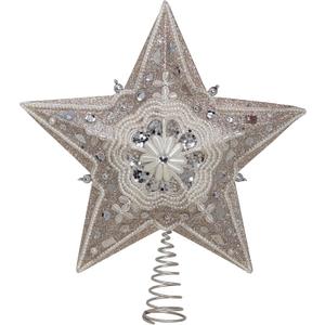 Kurt Adler Star Treetop with Ivory Pearls and Platinum Glass Glitter, 13.5-Inch