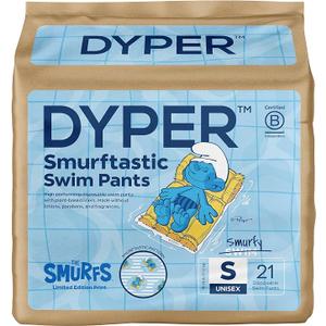 DYPER Smurftastic Baby Swim Diapers (21 Count), Hypoallergenic Plant-Based Disposable Swim Diapers | Eco-Friendly & Absorbent Swimming Diapers for Babies, Size S