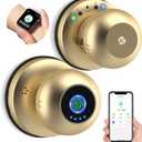 Smart Door Knob with Lock, Anweller Fingerprint Biometric Keyless Entry Electronic Digital Bluetooth App Control WiFi Door Lock for Bedroom Interior Apartment Garage Front Door - Gold