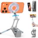 OMOTON 360Rotating for MagSafe Tripod Mount, Adjustable Aluminum Magnetic Phone Tripod for iPhone 17/16/15/14 Pro Max Air, Foldable Cell Phone Stand Fits Vlog, Gym, Travel Essentials, Silver