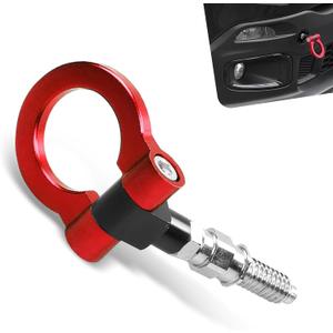 1 PC Car Front Bumper Tow Hook, European Thread Specifications Screw-on Racing Style Trailer Pull Ring, Rust-proof Heavy-duty Forged Auto Trailer Ring Eye Tow Hook Kit for Most Cars (Red)