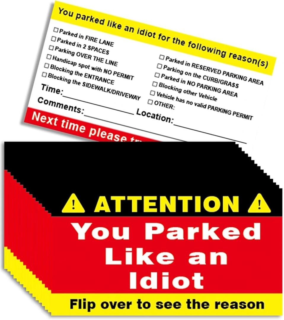 Bad Parking Cards, 100Pcs You Parked Like An Idiot Cards, 3.5"x2" Learn to Park Cards with Multi Reasons for Bad Parking, Funny Car Accessories Business Cards for Adults