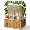 Juexica Baby Shower Crate Closet Wicker Baby Welcome Box Woven Crate Baby Gift Basket with Handle and Garland Welcome Baby Gifts for Boys Girls Newborn Gift Storage