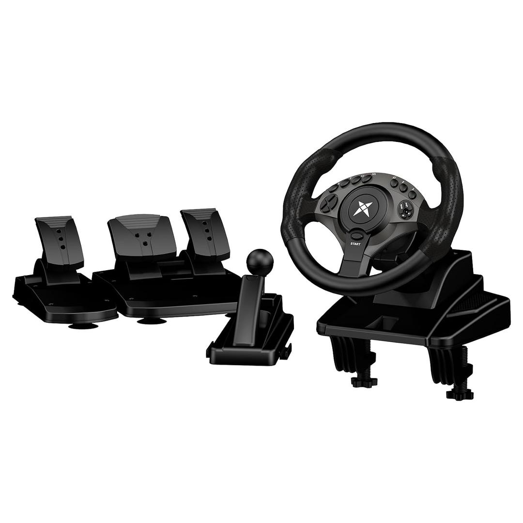 DOYO F9 Pro Gaming Steering Wheel with Pedals and Shifter for PC, PS3 | 270/450/900 USB Sim Racing Wheel, H-Shifter & Linear Pedals, 11.02"/28CM Oversized, Dual Vibration, Adjustable Tilt Height