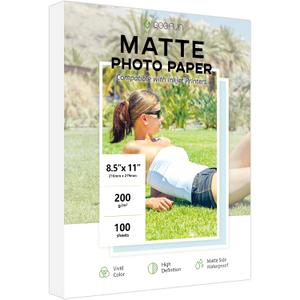 100 Sheets Matte Photo Paper 8.5x11, Goefun 200GSM/54LB Inkjet Printer Paper for Dye Ink and Pigment Ink